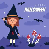 fille dans une sorcière Halloween costume vecteur