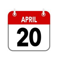 20 avril, calendrier Date icône sur blanc Contexte. vecteur