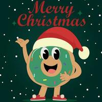 mignonne Donut mascotte Père Noël claus Noël. Père Noël claus émoticônes avec Donut dessin animé personnage. vecteur illustration