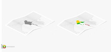 ensemble de deux réaliste carte de myanmar avec ombre. le drapeau et carte de myanmar dans isométrique style. vecteur