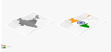 ensemble de deux réaliste carte de Inde avec ombre. le drapeau et carte de Inde dans isométrique style. vecteur