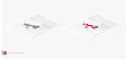 ensemble de deux réaliste carte de uni Royaume avec ombre. le drapeau et carte de uni Royaume dans isométrique style. vecteur