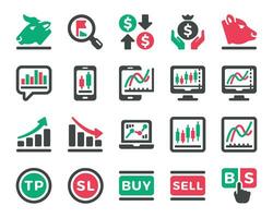 Stock marché en ligne icône ensemble, vecteur et illustration