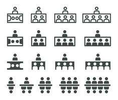 réunion et conférence icône ensemble, vecteur et illustration