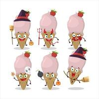 Halloween expression émoticônes avec dessin animé personnage de la glace crème fraise vecteur