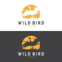 cigogne oiseau logo, héron, herbe, et rivière conception, vecteur Facile modèle illustration