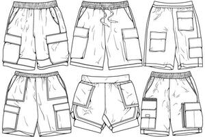 moderne court un pantalon contour dessin vecteur, moderne court un pantalon dans une esquisser style, formation modèle contour, vecteur illustration.
