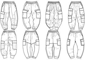 cargaison un pantalon mode main dessin technique modèle. cargaison poche mode maquette pour entraînement. vecteur