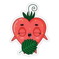 emoji autocollant fraise en train de dormir en dessous de le couverture vecteur illustration