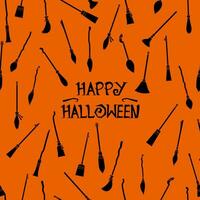 Halloween modèle sans couture avec sorcière balais silhouette sur Orange Contexte vecteur