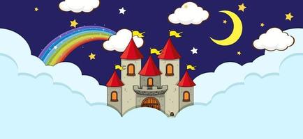 scène avec château fantastique sur le nuage la nuit vecteur