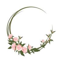 une couronne de pivoines. cadre rond, fleurs et feuilles roses mignonnes vecteur