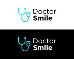 hôpital santé médecin stéthoscope vérifier sourire logo conception. vecteur