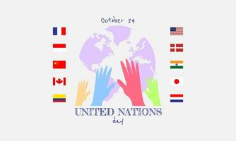 uni nations journée affiche avec beaucoup mains sur Terre vecteur