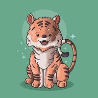 tigre mignon souriant vecteur d'illustration de style grunge
