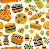 joyeux motif sucré d'halloween. ensemble de desserts de vacances vecteur