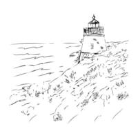 main dessin encre esquisser phare sur le rivage. parfait impression pour tee, affiche, carte, autocollant. vecteur