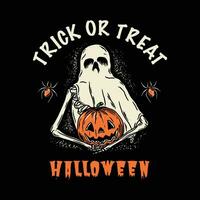 étiquette logo avec une effrayant citrouille avec une crâne visage pour Halloween vecteur illustration