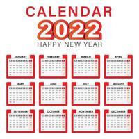 Calendrier 2022 anglais entièrement modifiable vecteur