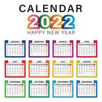 Calendrier 2022 anglais entièrement modifiable vecteur