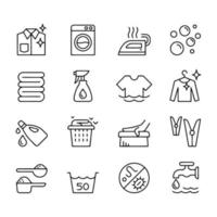 jeu d'icônes de ligne de symbole d'étiquette de blanchisserie vecteur