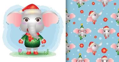 un joli noël éléphant et un modèle sans couture vecteur