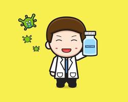 docteur mignon tenant l'icône de dessin animé de vaccin illustration vecteur