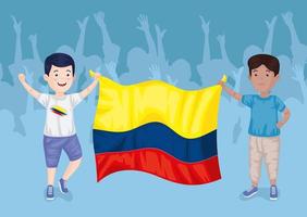 garçons colombiens avec drapeau vecteur