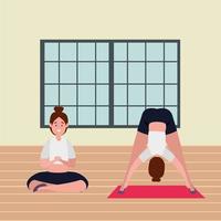 Couple de filles de beauté pratiquant la position de pilates dans la salle de sport vecteur