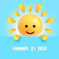 Smiley-soleil drôle avec le titre &quot;&quot; l&#39;été est là &quot;, illustration vectorielle vecteur