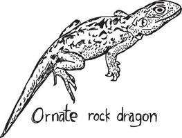 Dragon de roche orné - croquis d'illustration vectorielle dessinés à la main vecteur