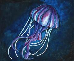méduse sous l'eau avec des lumières. illustration à l'aquarelle. vecteur