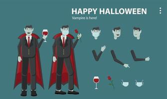 heureux halloween vampire peur amour dracula horreur masque vin vecteur