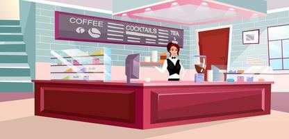 café barista au travail lat vector illustration