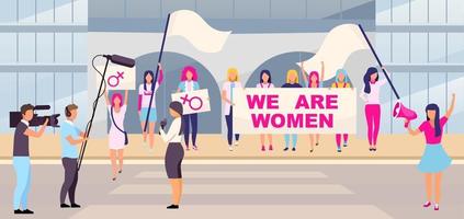 action de protestation féministe télévision vector illustration