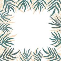 modèle de bannière de cadre carré d'été - bordure de feuillage de sarcelle de feuilles de palmier vecteur
