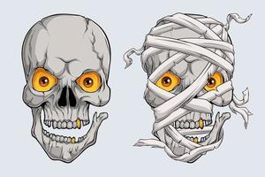 visage de crânes de momie effrayant réaliste halloween, tête de momie égyptienne vecteur