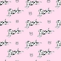 chien mignon petits dalmatiens avec des couronnes animal de griffonnage motif pastel rose vecteur