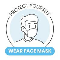 protégez-vous portez un masque facial signe vectoriel dans le style de contour