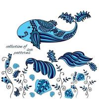 collection de motifs marins et marins doodle. vecteur