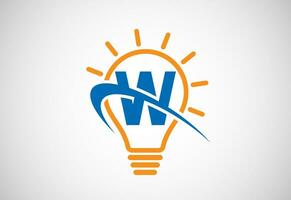 Anglais alphabet w avec lumière ampoule et virgule. électrique ampoule logo vecteur modèle. électricité logo