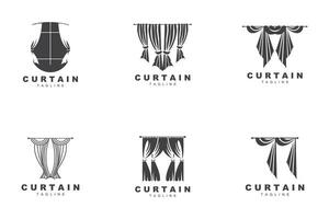 création de logo de rideau de maison et d'exposition, illustration vectorielle de décoration de bâtiment vecteur