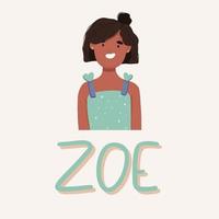 portrait d'une fille noire nommée zoe. illustration vectorielle vecteur