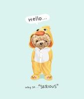 pourquoi un slogan si sérieux avec un jouet d'ours mignon dans une illustration de mascotte de canard vecteur