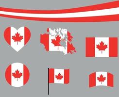 Drapeau du Canada carte ruban et coeur icônes vector illustration abstract