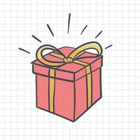 contour de style doodle boîte cadeau rouge avec couleur vecteur