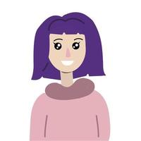 portrait de jeune femme aux cheveux violets. isolé sur fond blanc vecteur