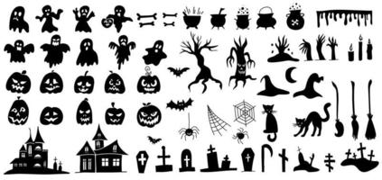 ensemble de silhouettes de vecteur de style halloween doodle