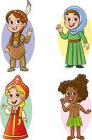 vecteur illustration de multiculturel des gamins