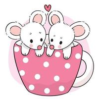 main dessiner une souris mignonne de dessin animé tomber amoureux à l'intérieur du vecteur de tasse de café.